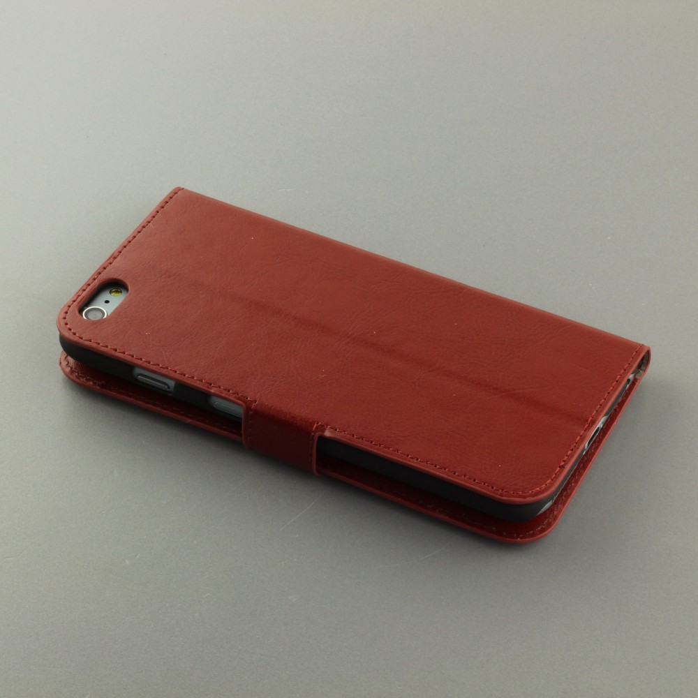 Fourre iPhone 16e - Premium Flip cuir lisse porte-cartes - Brun