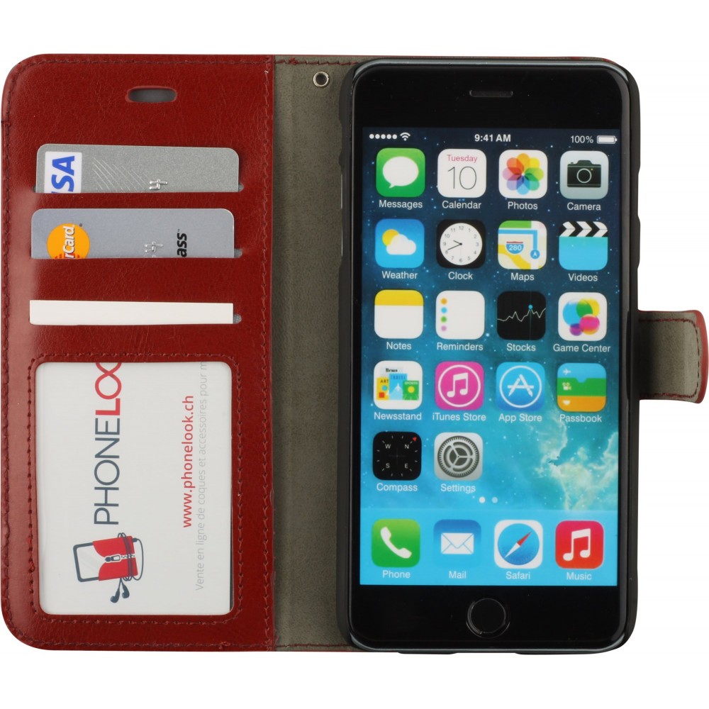 Fourre iPhone 16e - Premium Flip cuir lisse porte-cartes - Brun