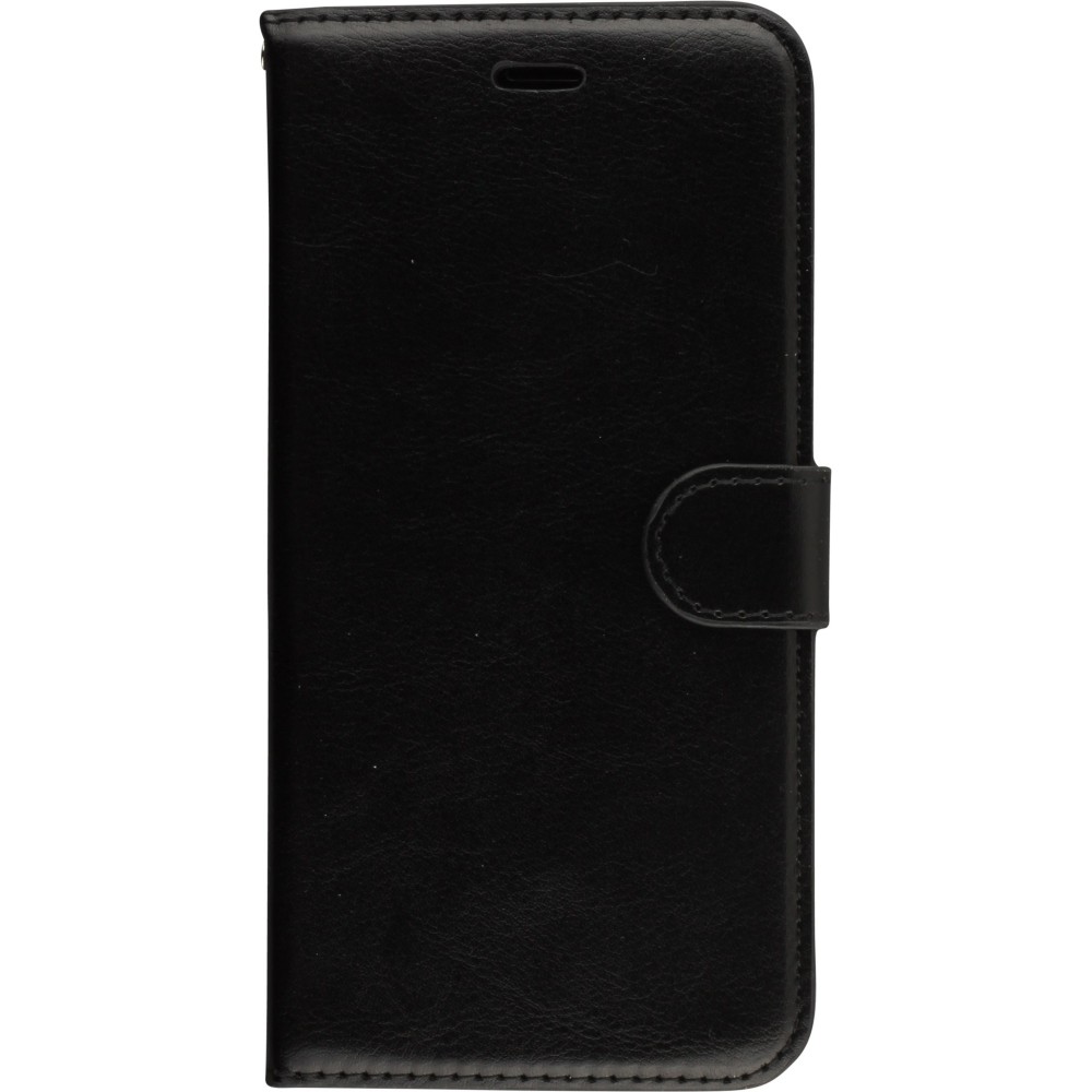 Fourre iPhone 16e - Premium Flip cuir lisse porte-cartes - Noir