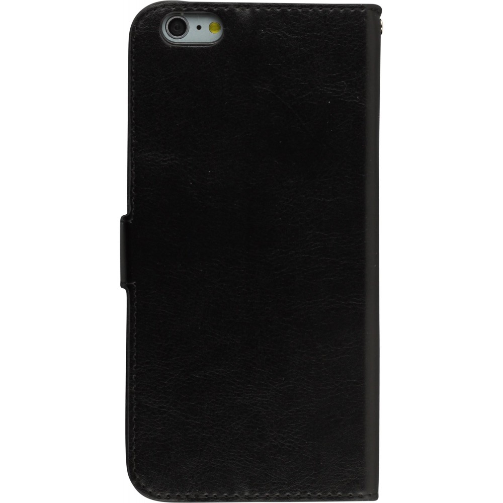 Fourre iPhone 16e - Premium Flip cuir lisse porte-cartes - Noir