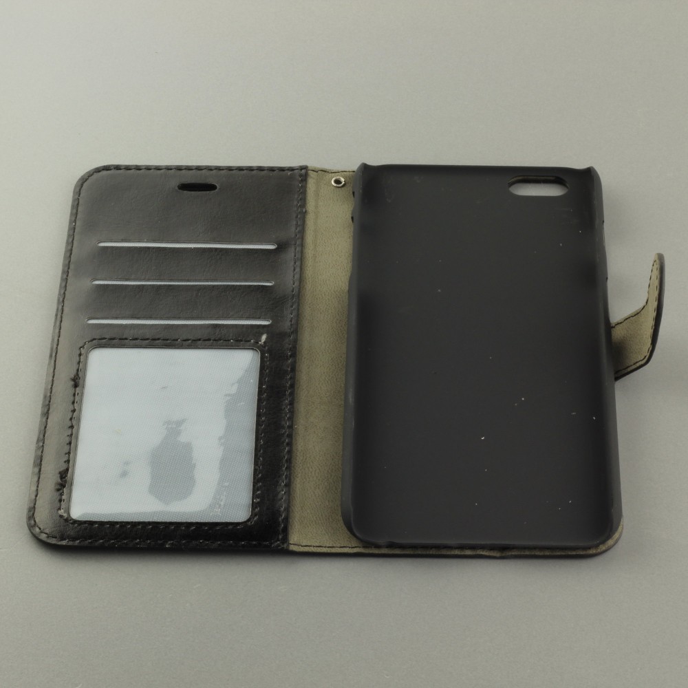 Fourre iPhone 16e - Premium Flip cuir lisse porte-cartes - Noir