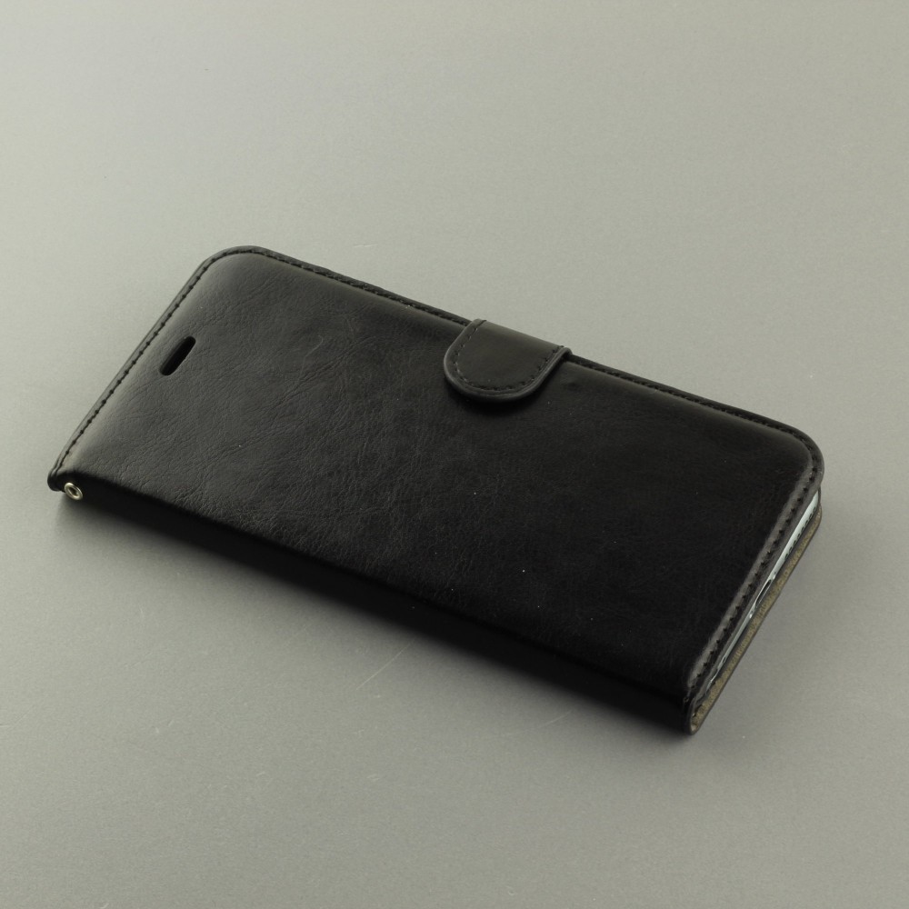 Fourre iPhone 16e - Premium Flip cuir lisse porte-cartes - Noir