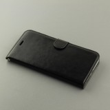 Fourre iPhone 16e - Premium Flip cuir lisse porte-cartes - Noir