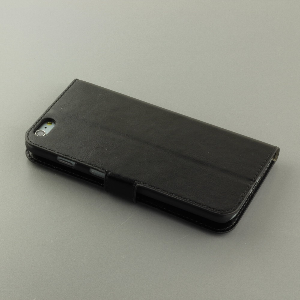 Fourre iPhone 16e - Premium Flip cuir lisse porte-cartes - Noir