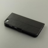 Fourre iPhone 16e - Premium Flip cuir lisse porte-cartes - Noir