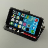 Fourre iPhone 16e - Premium Flip cuir lisse porte-cartes - Noir