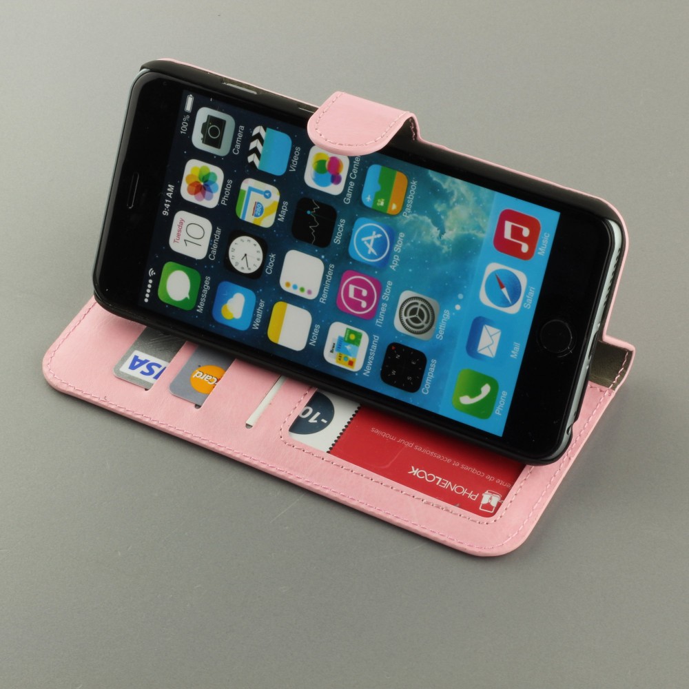 Fourre iPhone 16e - Premium Flip cuir lisse porte-cartes - Rose clair