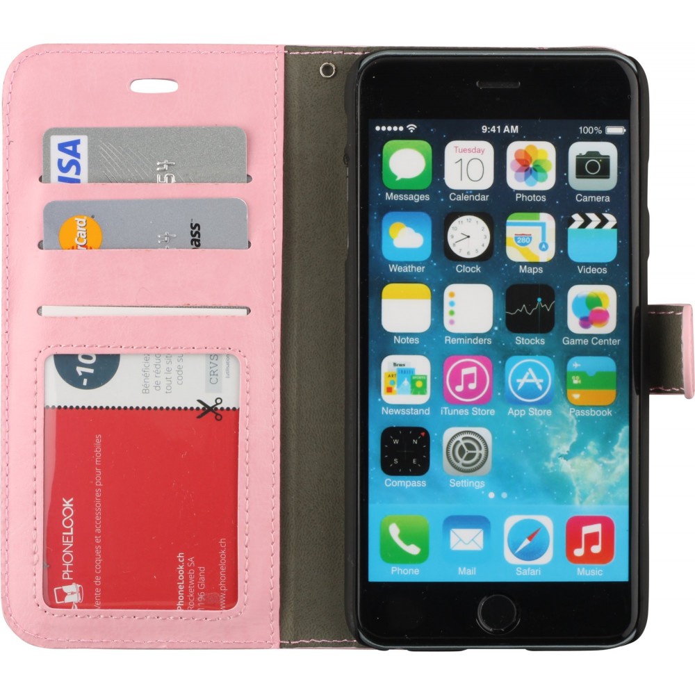 Fourre iPhone 16e - Premium Flip cuir lisse porte-cartes - Rose clair