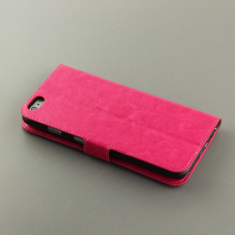 Fourre iPhone 16e - Premium Flip cuir lisse porte-cartes - Rose foncé