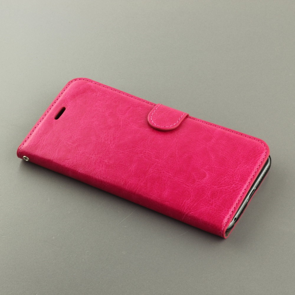 Fourre iPhone 16e - Premium Flip cuir lisse porte-cartes - Rose foncé