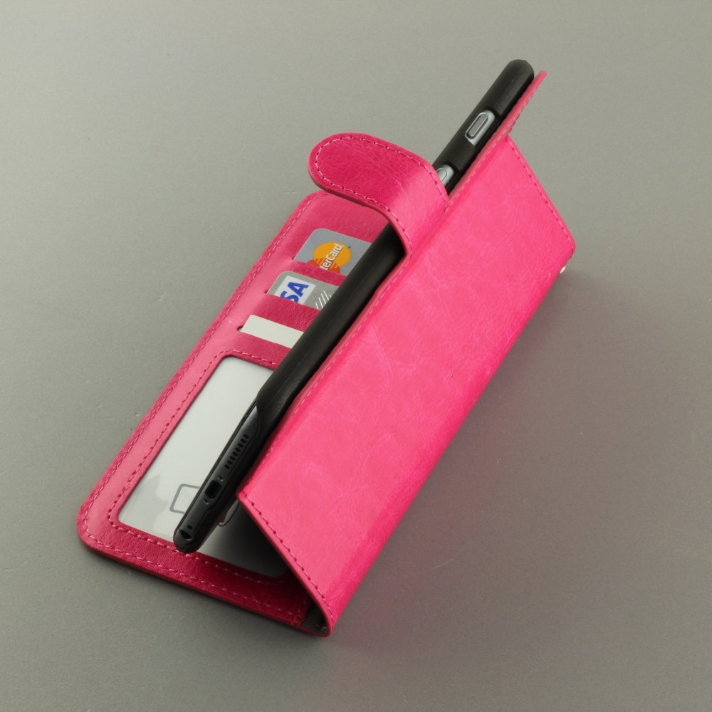 Fourre iPhone 16e - Premium Flip cuir lisse porte-cartes - Rose foncé
