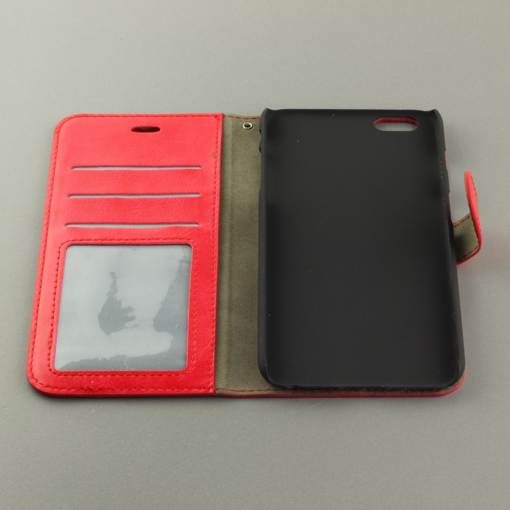 Fourre iPhone 16e - Premium Flip cuir lisse porte-cartes - Rouge