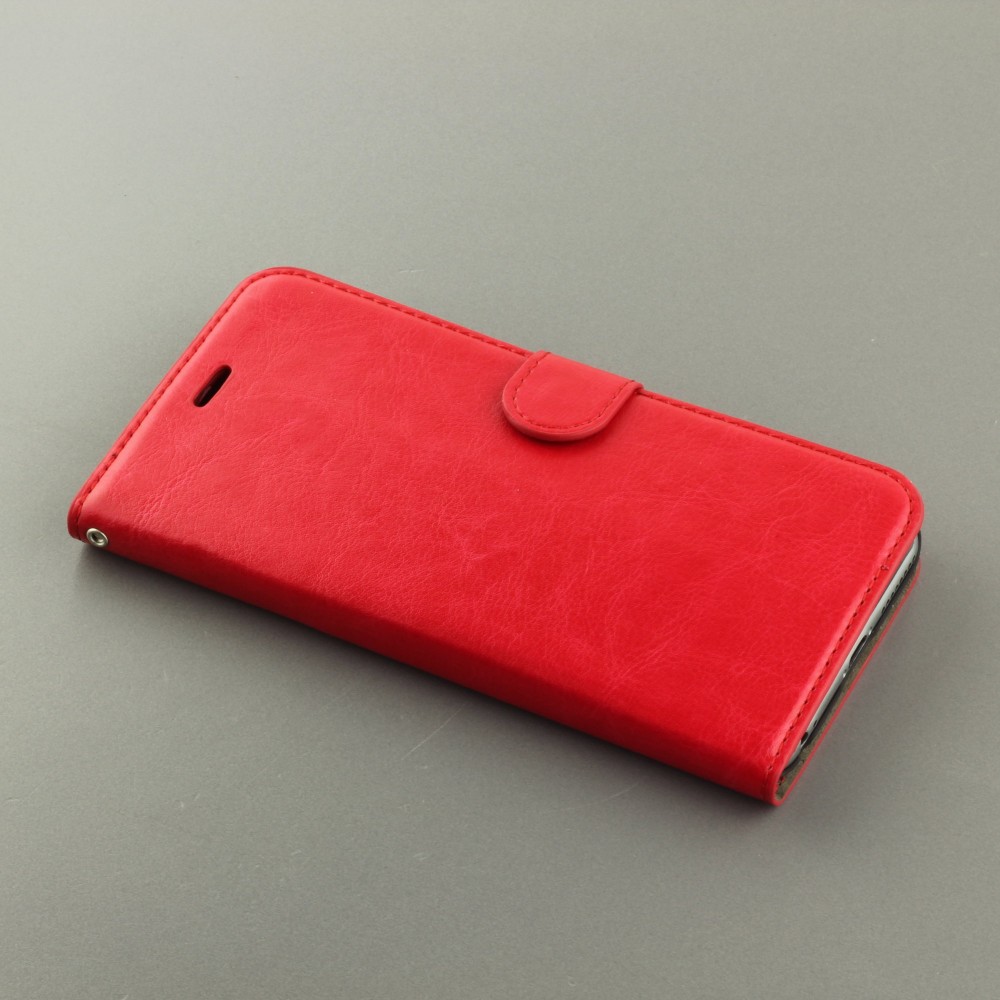 Fourre iPhone 16e - Premium Flip cuir lisse porte-cartes - Rouge