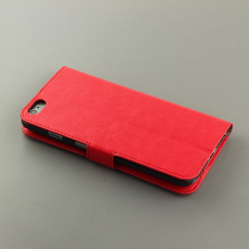 Fourre iPhone 16e - Premium Flip cuir lisse porte-cartes - Rouge