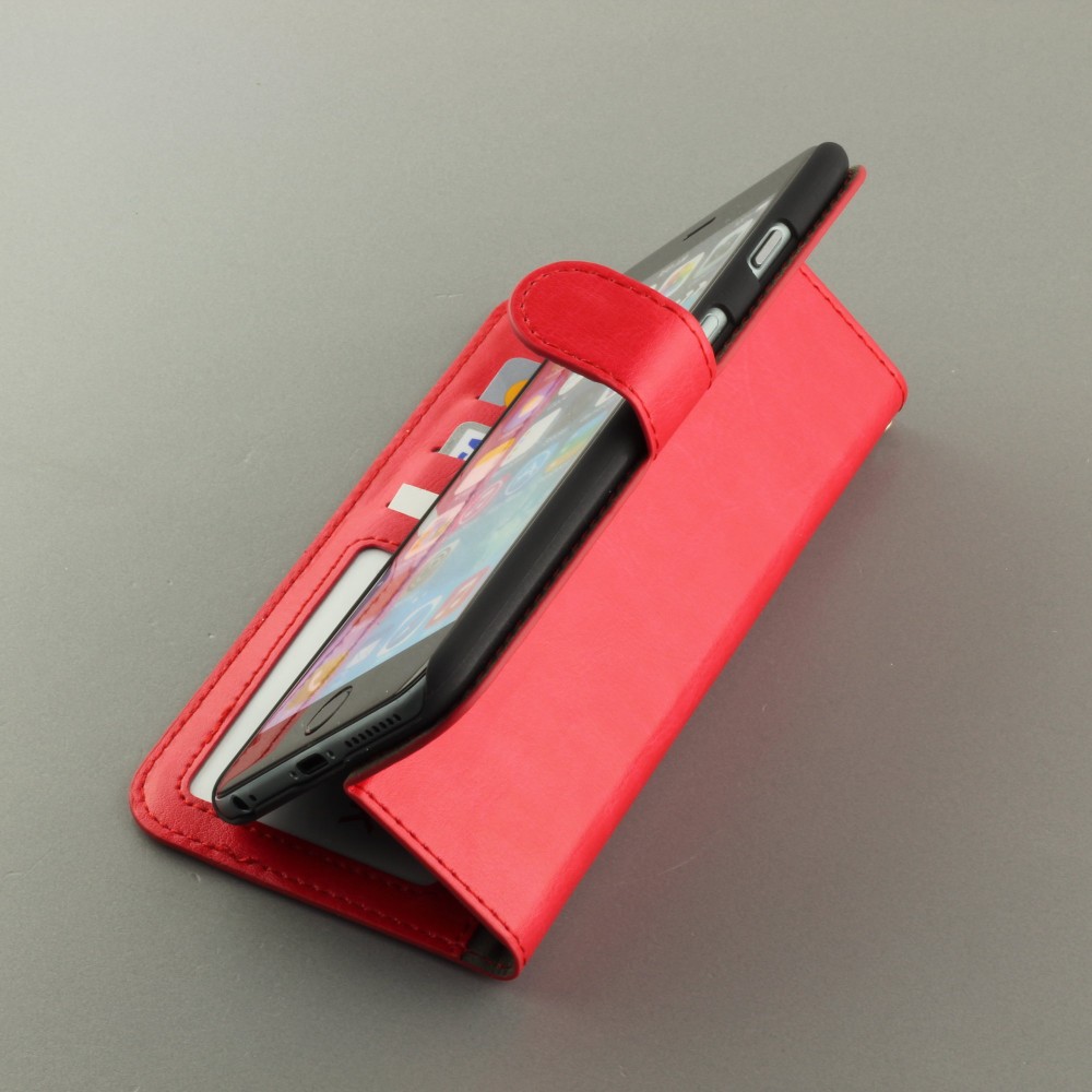 Fourre iPhone 16e - Premium Flip cuir lisse porte-cartes - Rouge