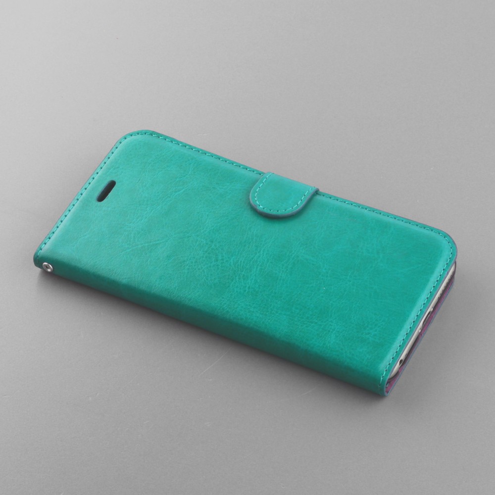 Fourre iPhone 16e - Premium Flip cuir lisse porte-cartes - Turquoise