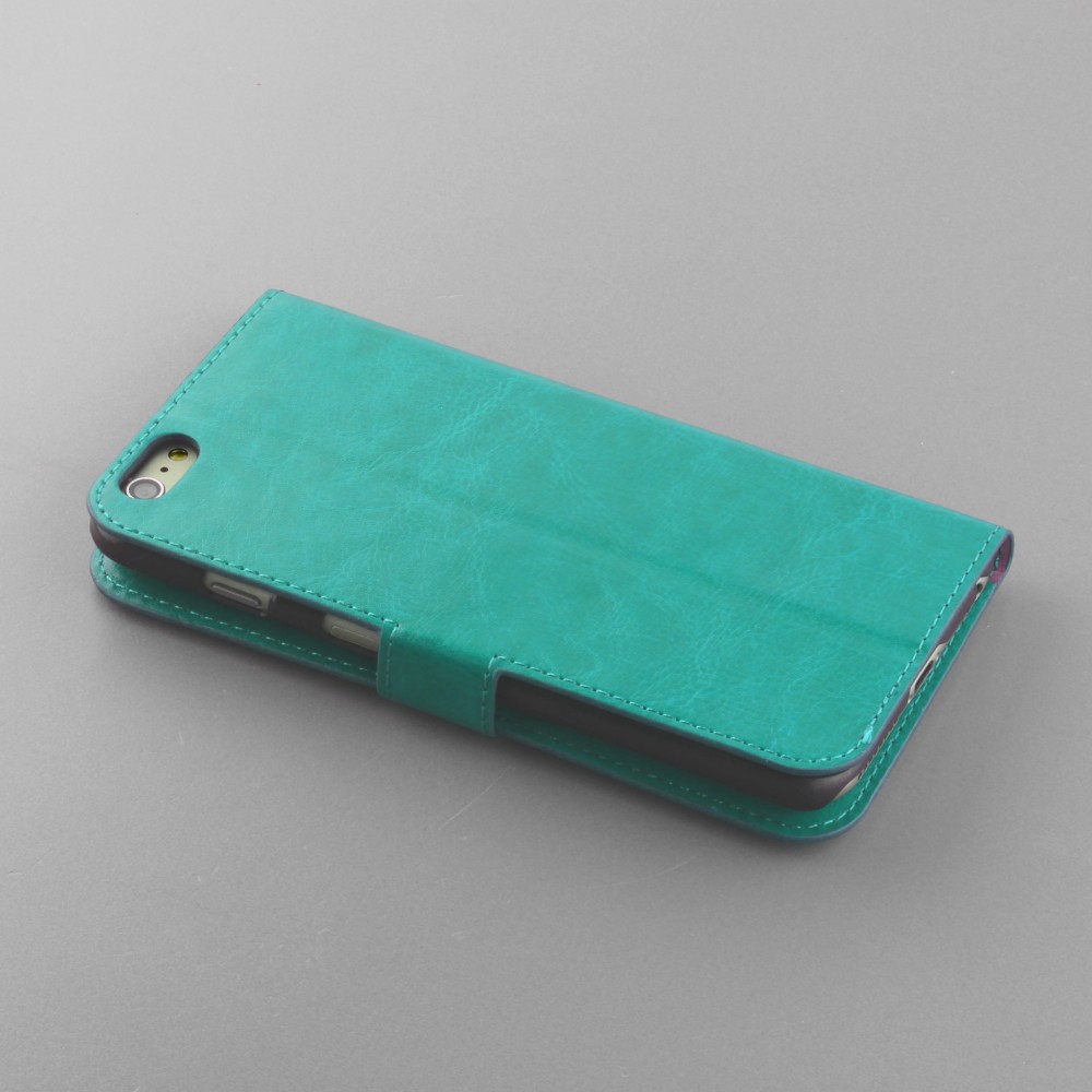 Fourre iPhone 16e - Premium Flip cuir lisse porte-cartes - Turquoise