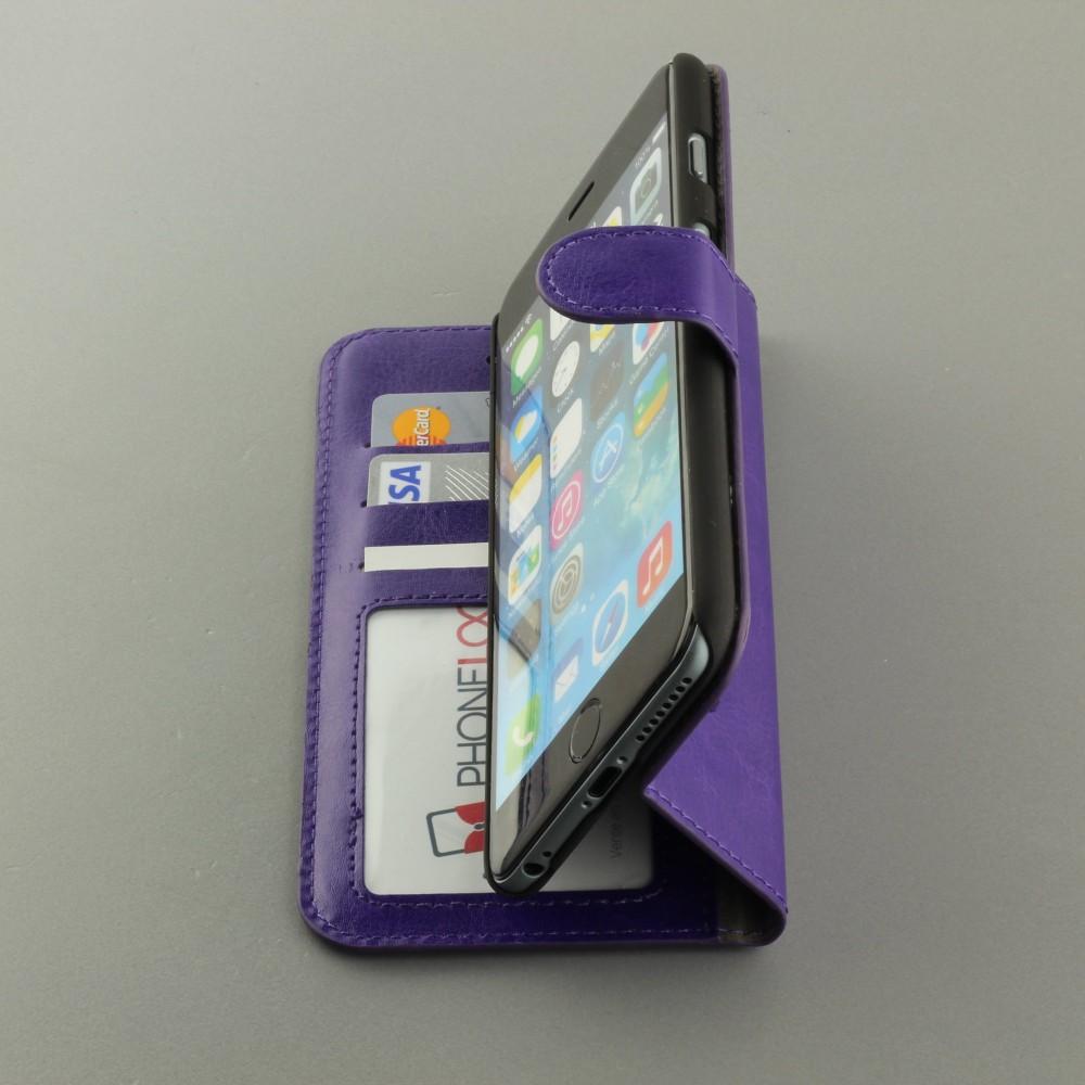 Fourre iPhone 16e - Premium Flip cuir lisse porte-cartes - Violet