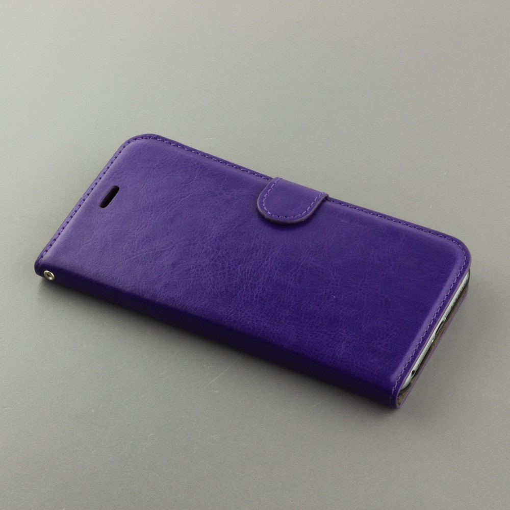 Fourre iPhone 16e - Premium Flip cuir lisse porte-cartes - Violet