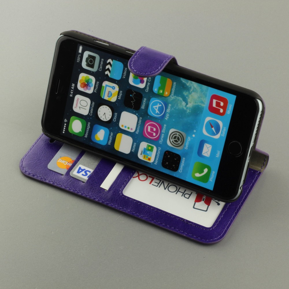 Fourre iPhone 16e - Premium Flip cuir lisse porte-cartes - Violet