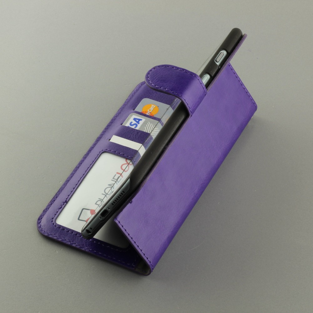 Fourre iPhone 16e - Premium Flip cuir lisse porte-cartes - Violet