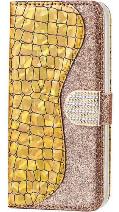 Fourre iPhone 7 / 8 / SE (2020, 2022) - Flip Croco Strass  - Or