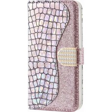 Hülle iPhone 7 / 8 / SE (2020, 2022) - Flip Croco Strass  - Rosa