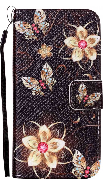 Fourre iPhone Xs Max - Flip papillons - Brun et or