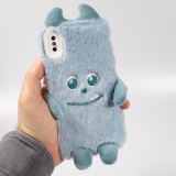 Fourre iPhone Xs Max - Fluffy Monstre en peluche douce - Bleu clair