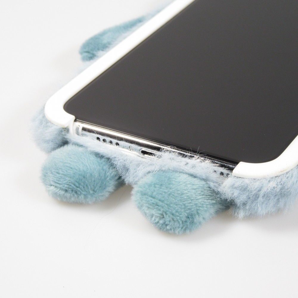 Fourre iPhone Xs Max - Fluffy Monstre en peluche douce - Bleu clair