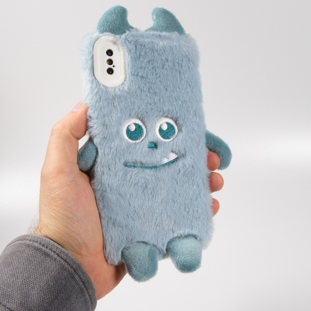 Fourre iPhone Xs Max - Fluffy Monstre en peluche douce - Bleu clair