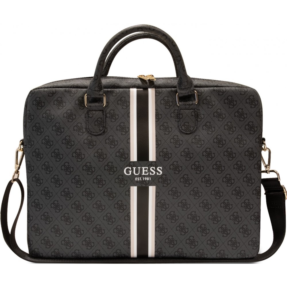 Fourre porte-documents Guess logo stripes pour ordinateur, MacBook 13"/15"/16" avec toile monogramme - Gris/noir