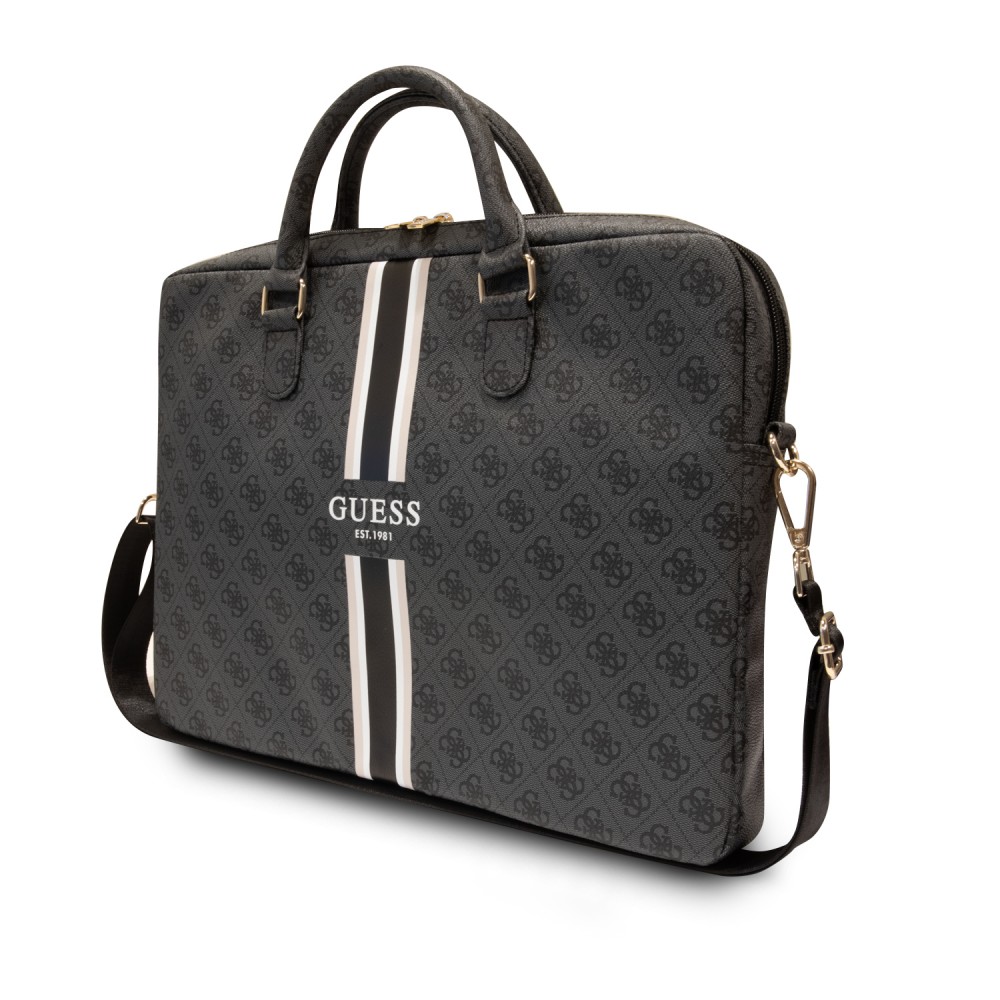 Fourre porte-documents Guess logo stripes pour ordinateur, MacBook 13"/15"/16" avec toile monogramme - Gris/noir