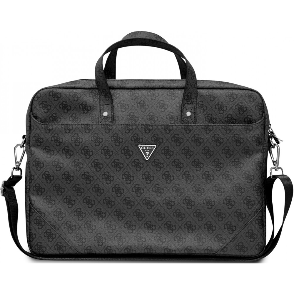 Fourre porte-documents Guess pour ordinateur, MacBook 13"/15"/16" avec toile monogramme et logo métallique - Gris/noir