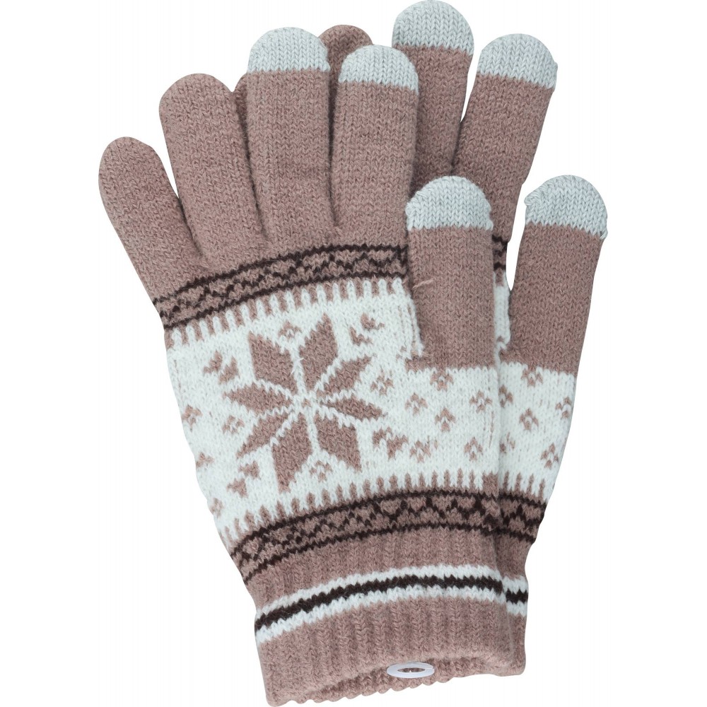 Gants tactiles d'hiver en tricot "Snowflake" avec compatibilité avec les écrans de smartphones et tablettes - Brun