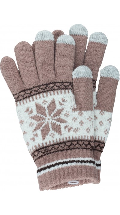 Gants tactiles d'hiver en tricot "Snowflake" avec compatibilité avec les écrans de smartphones et tablettes - Brun