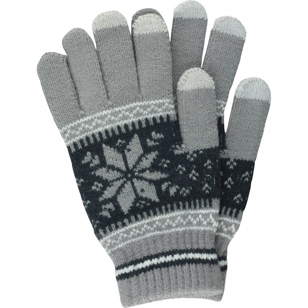 Gants tactiles d'hiver en tricot "Snowflake" avec compatibilité avec les écrans de smartphones et tablettes - Gris