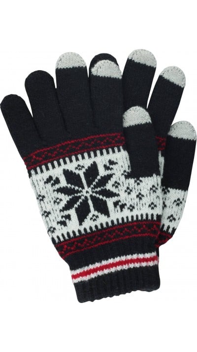Gants tactiles d'hiver en tricot "Snowflake" avec compatibilité avec les écrans de smartphones et tablettes - Noir