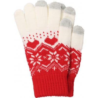 Gants tactiles d'hiver en tricot 'SNOWFLAKE' avec compatibilité avec les écrans de smartphones et tablettes - Rouge