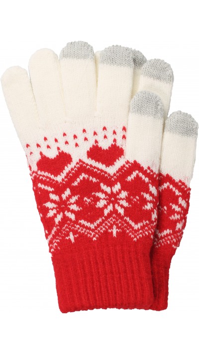 Gants tactiles d'hiver en tricot 'SNOWFLAKE' avec compatibilité avec les écrans de smartphones et tablettes - Rouge