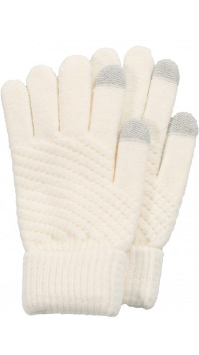 Gants tactiles d'hiver en tricot pour femme avec compatibilité avec les écrans de smartphones et tablettes - Blanc