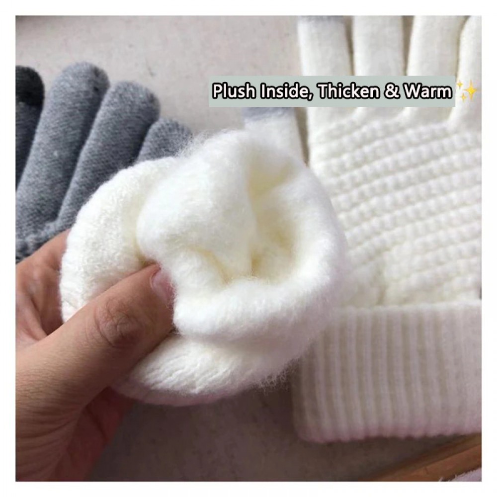 Gants tactiles d'hiver en tricot pour femme avec compatibilité avec les écrans de smartphones et tablettes - Blanc