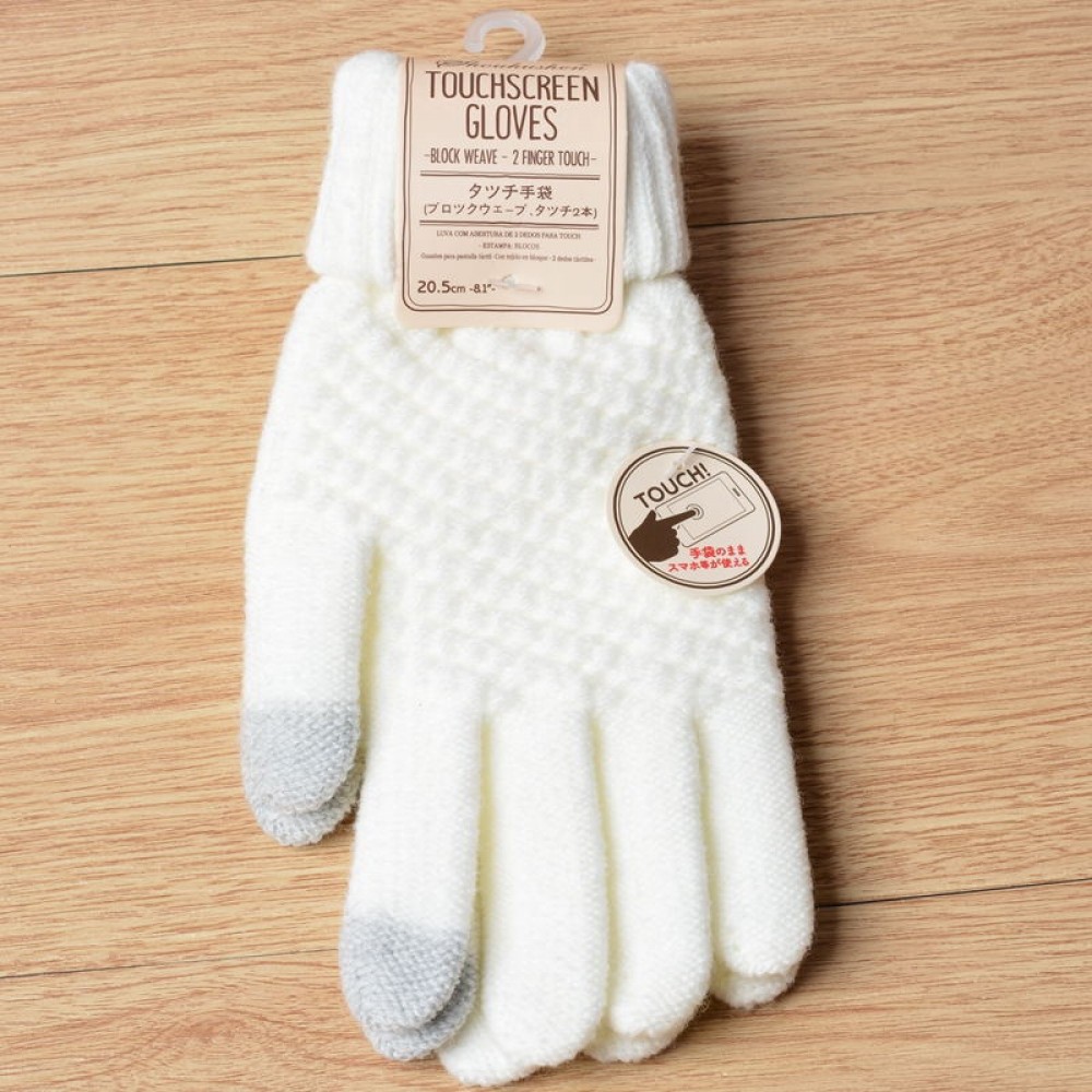 Winter-Touch-Handschuhe aus Strick mit Kompatibilität für Smartphone- und Tablet-Bildschirme - Weiß