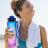 Grande gourde sport 1000ml Stay Hydrated avec motivation à boire et bouchon de sécurité - Bleu/rose