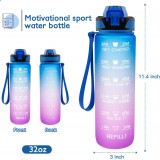 Grande gourde sport 1000ml Stay Hydrated avec motivation à boire et bouchon de sécurité - Bleu/rose