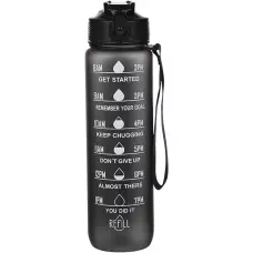 Grosse Wasserflasche 1000ml Stay Hydrated mit Drink-Motivation und Sicherheitsverschluss - Schwarz