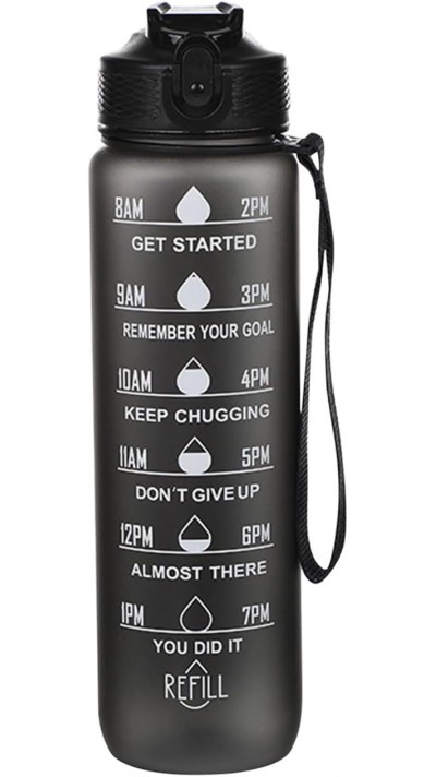 Grande gourde sport 1000ml Stay Hydrated avec motivation à boire et bouchon de sécurité - Noir