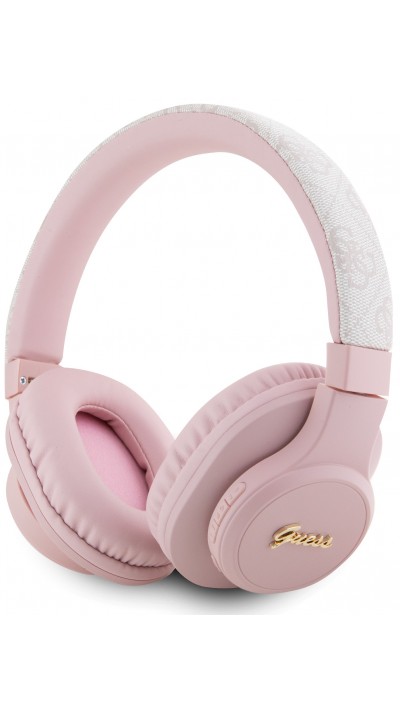 Guess Premium-Audio-Kopfhörer drahtlos Over-Ear Headphones Bluetooth 5.3 - Studio Quality Sound - Leder Monogramm - Rosa