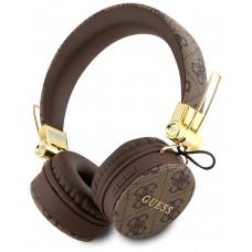 Guess Premium-Audio-Kopfhörer drahtlos On-Ear Headphones Bluetooth 5.3 - Studio Quality Sound - Leder Monogramm - Braun