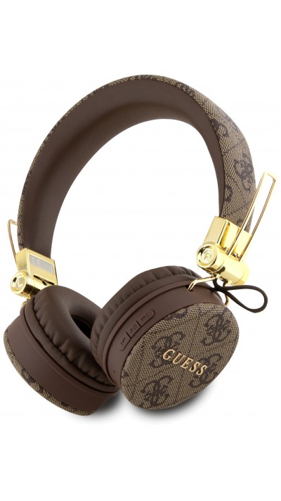 Guess casque audio premium sans fil On-Ear headphones Bluetooth 5.3 - Studio Quality Sound - Cuir monogramme - Brun